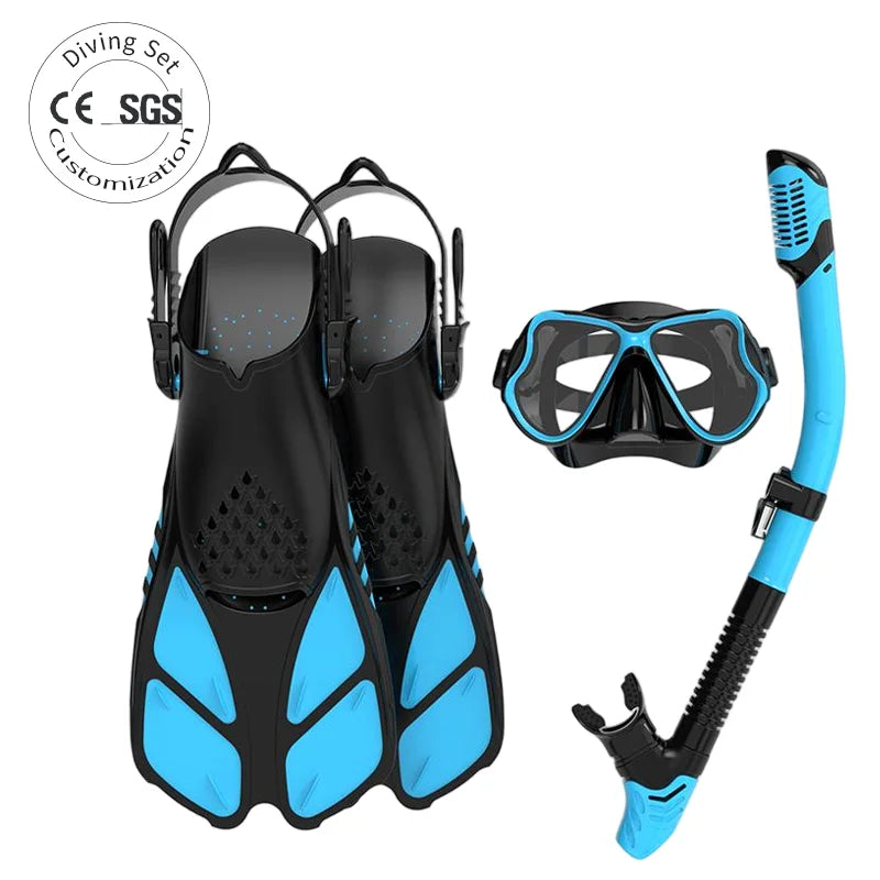 Tempered Glass Anti-Fog Diving Mask Snorkel Fins Set with Adjustable Fins, product image 1
