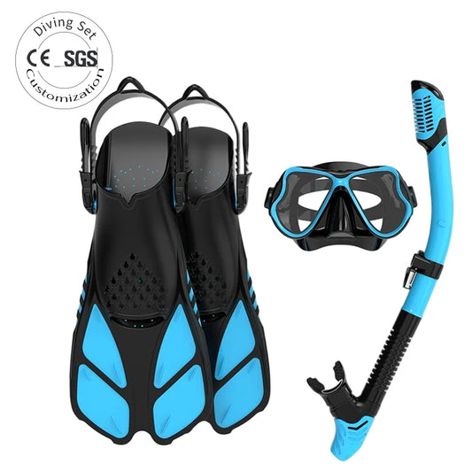 Tempered Glass Anti-Fog Diving Mask Snorkel Fins Set with Adjustable Fins, product image 1