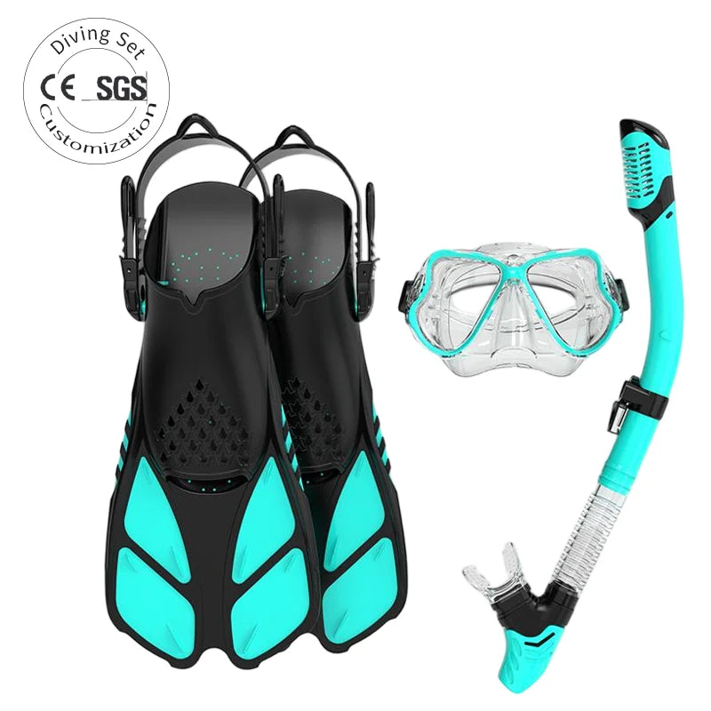 Best Tempered Glass Anti-Fog Diving Scuba Mask with Adjustable Swimming Fins and Dry Snorkel Tube Set, product image 1