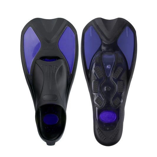 China Manufacture Wholesale Price Full Foot Pocket FlippersTPR Short Blade Rubber Swimming Training Fins for Adult and Kids, product image 1
