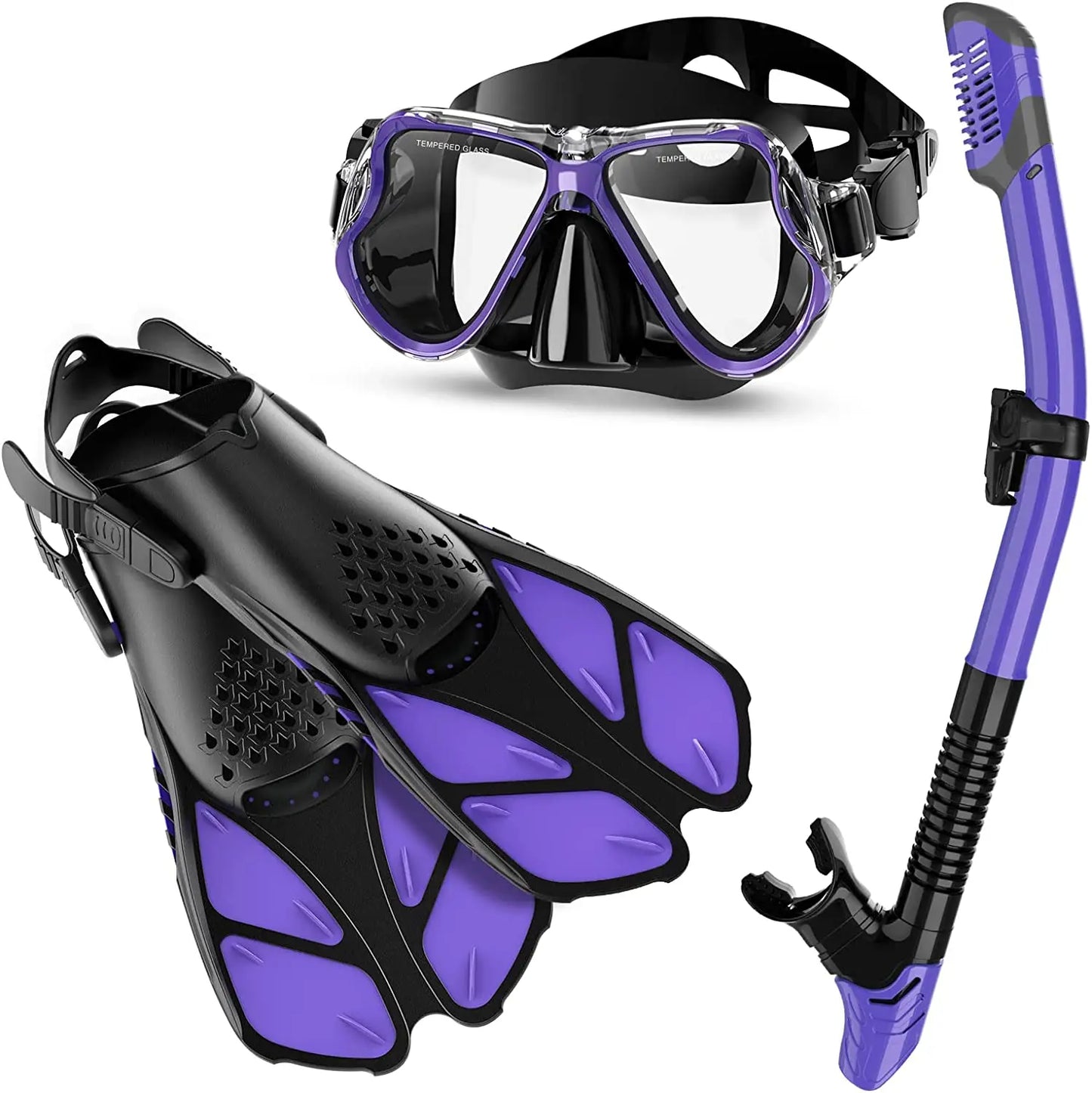 Newest Diving Gear Adults Diving Goggles Mask Dry Top Snorkel and Dive Flippers Kit Snorkel Mask Fins Set, product image 2