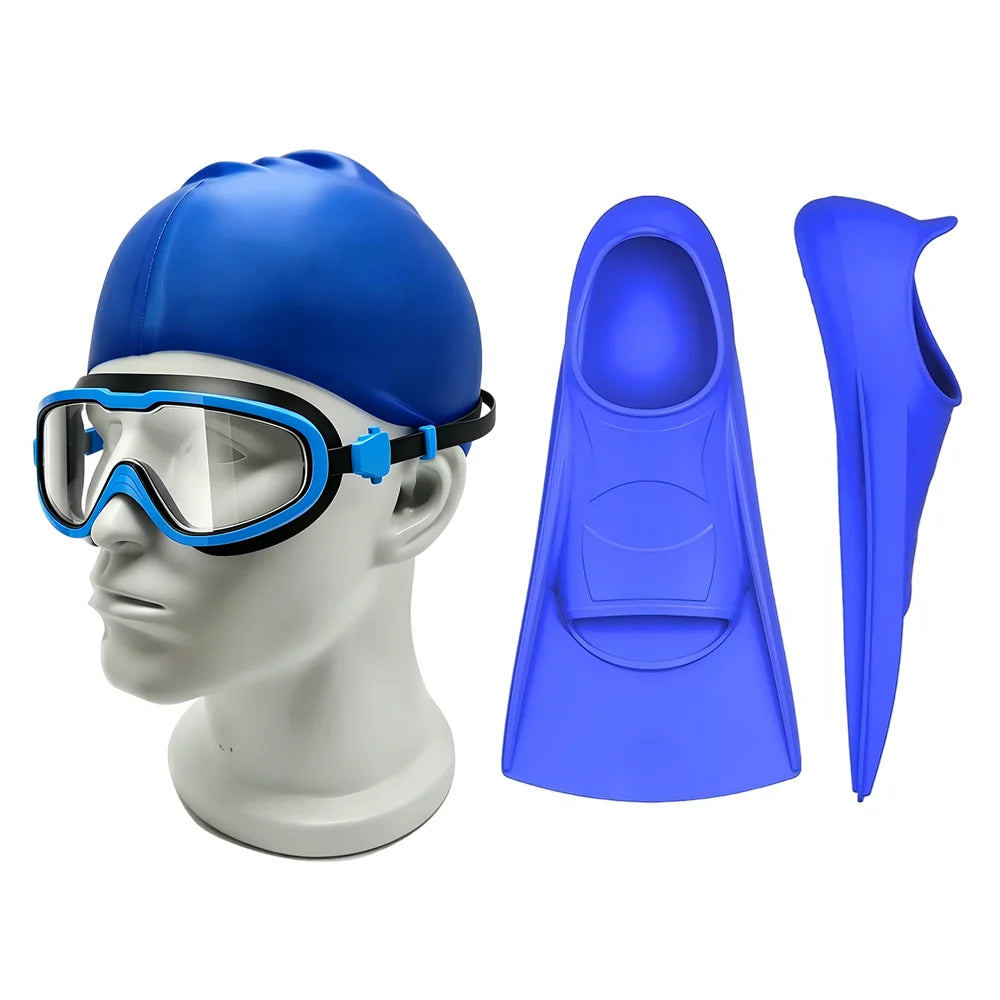3pcs Kids Swimming Equipment Set Silicone Swim Cap Anti-Fog Goggles and Non-Slip Fins Custom Logo Available, product image 2