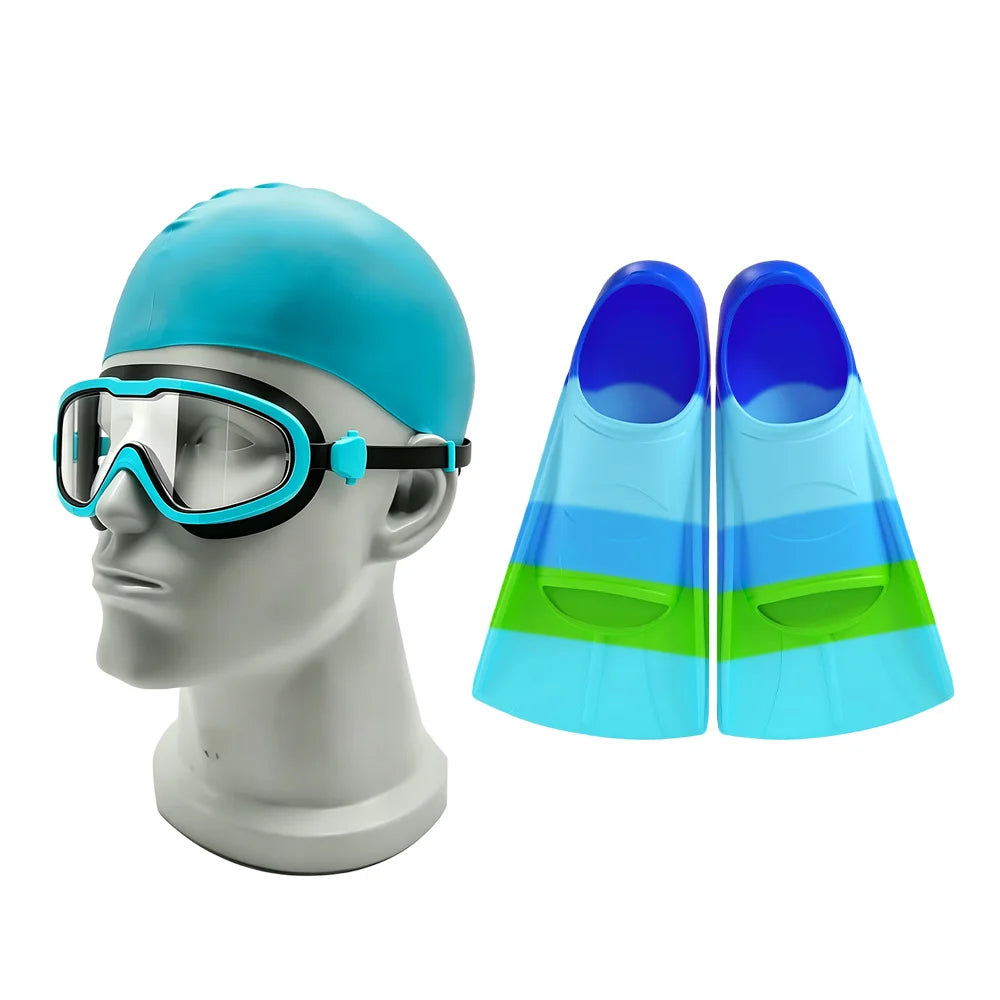 3pcs Kids Swimming Equipment Set Silicone Swim Cap Anti-Fog Goggles and Non-Slip Fins Custom Logo Available, product image 3