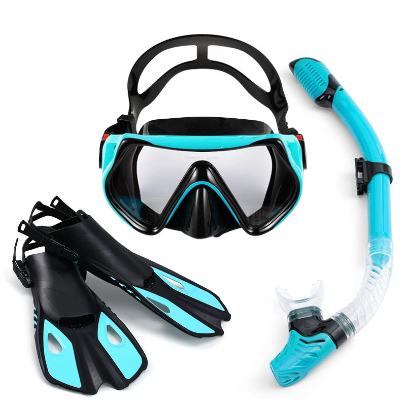 Adults High Quality Tempered Glass Lenses UV Protection Dry Top Anti Fog Snorkel Scuba Diving Mask Tube Adjustable Diving Fins, product image 3