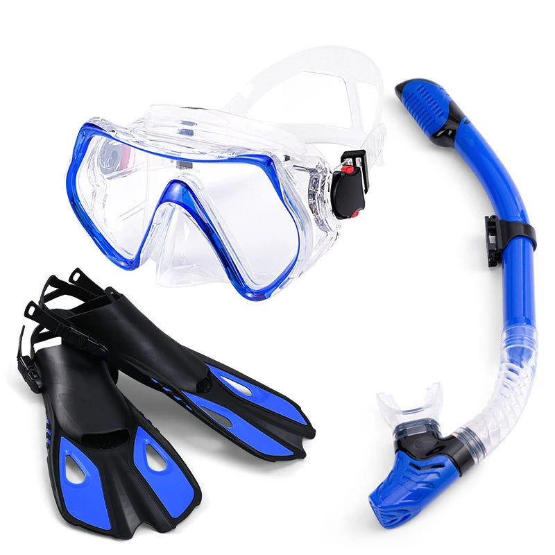 Adults High Quality Tempered Glass Lenses UV Protection Dry Top Anti Fog Snorkel Scuba Diving Mask Tube Adjustable Diving Fins, product image 2