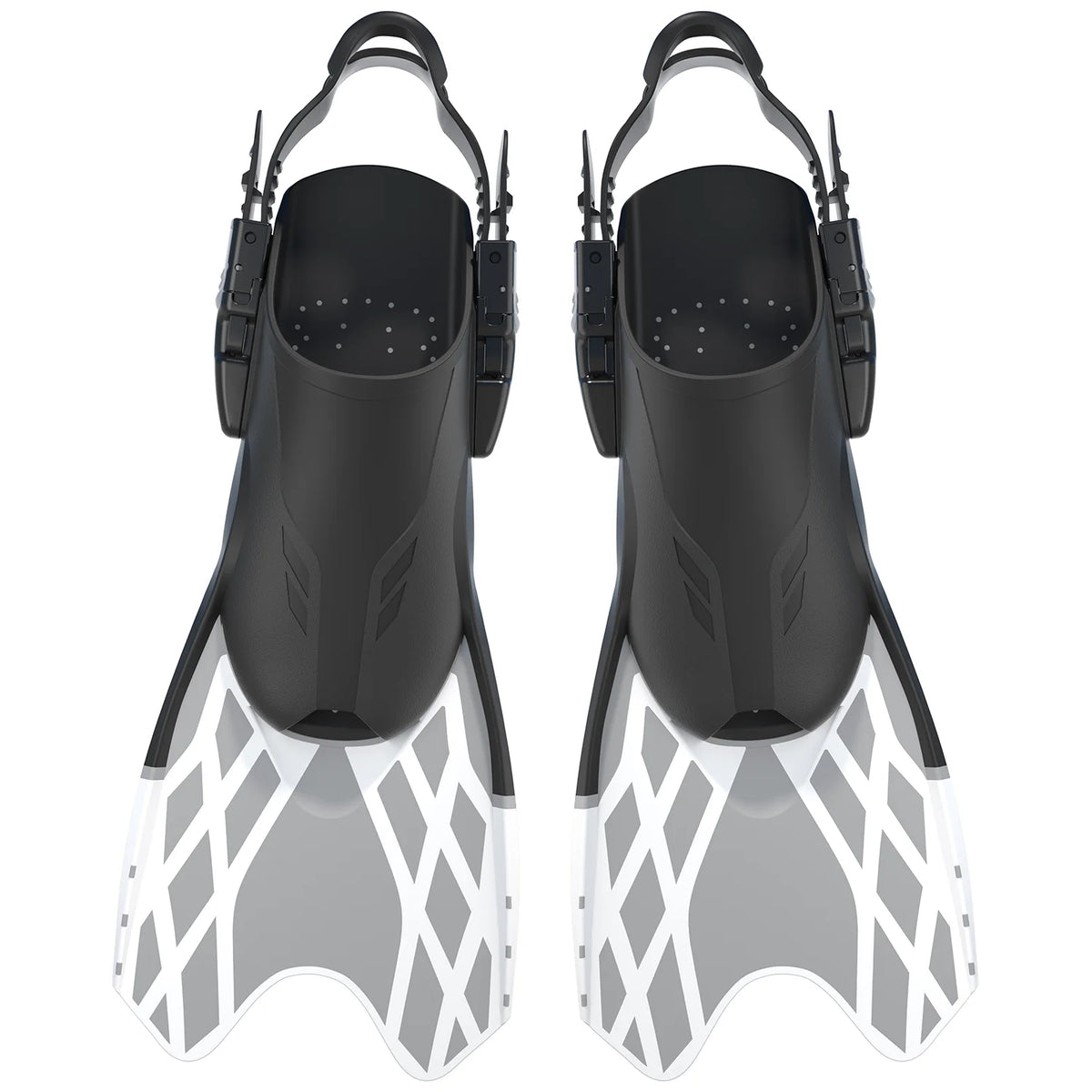 Premium Adjustable Open Heel Swim Fins Diving Fins Red Blue Web Pattern Rubber Foot Pocket Quick Release Buckle, product image 2