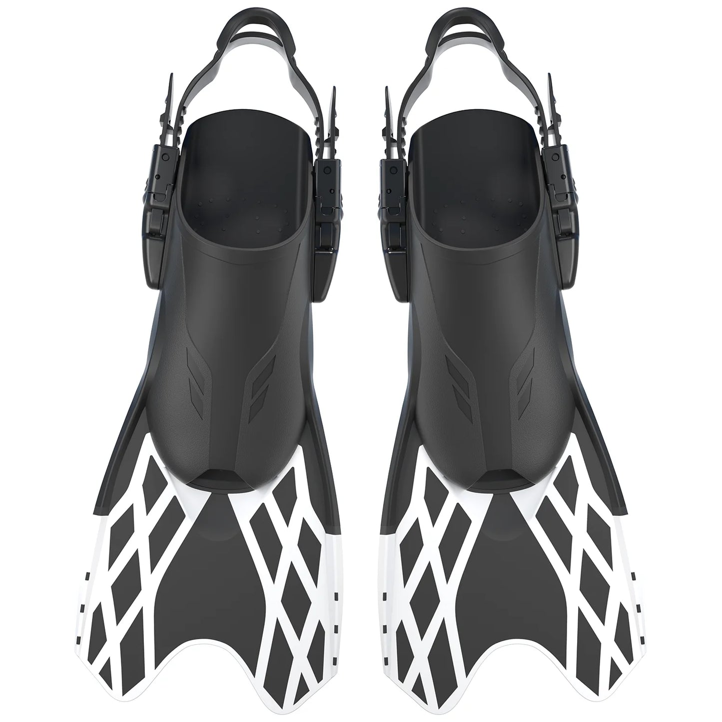 Premium Adjustable Open Heel Swim Fins Diving Fins Red Blue Web Pattern Rubber Foot Pocket Quick Release Buckle, product image 4