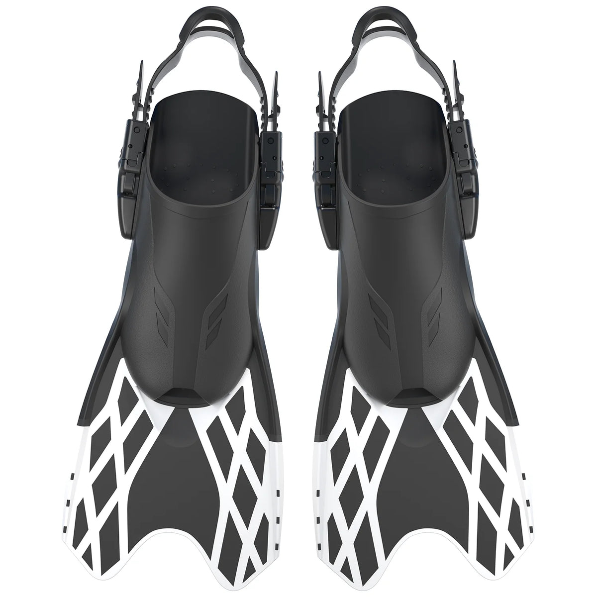 Premium Adjustable Open Heel Swim Fins Diving Fins Red Blue Web Pattern Rubber Foot Pocket Quick Release Buckle, product image 4