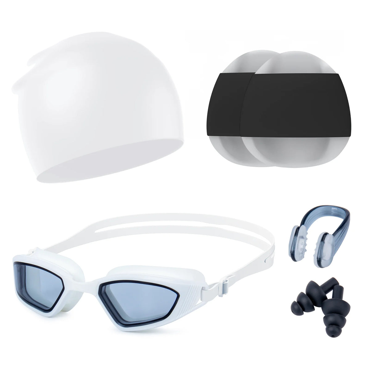 Personalized Custom Large Frame Racing Anti-UV PC Lens Water Sport Silicone Swimming Goggles, Cap and Hand Paddles Set, product image 3