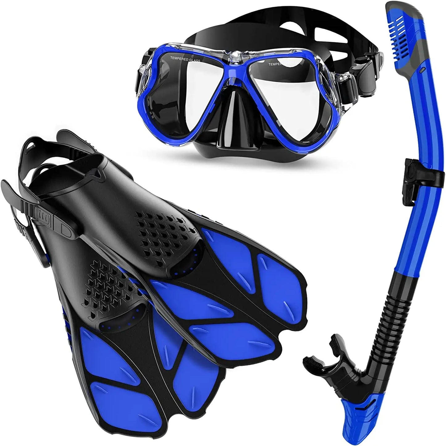 Newest Diving Gear Adults Diving Goggles Mask Dry Top Snorkel and Dive Flippers Kit Snorkel Mask Fins Set, product image 3