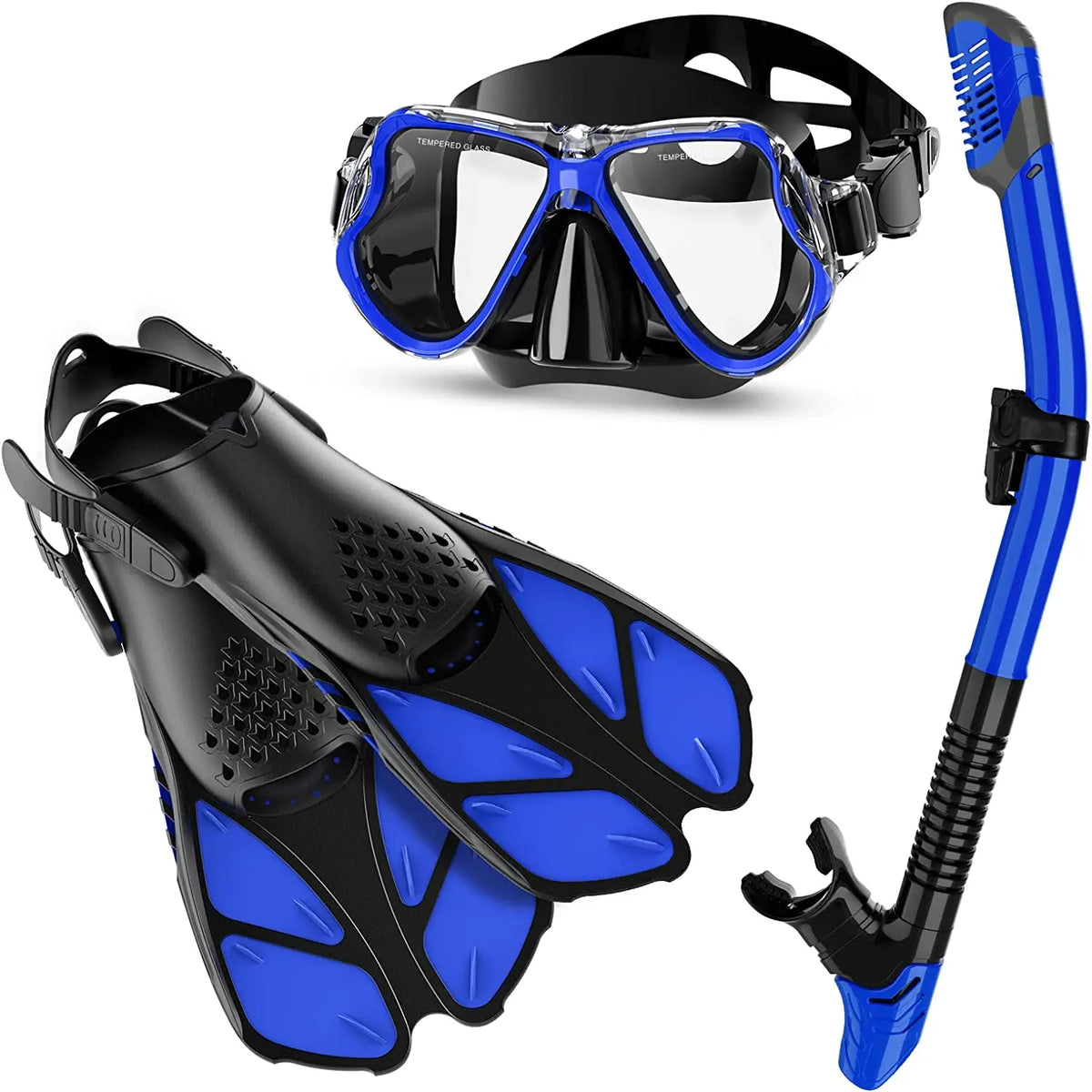Newest Diving Gear Adults Diving Goggles Mask Dry Top Snorkel and Dive Flippers Kit Snorkel Mask Fins Set, product image 3