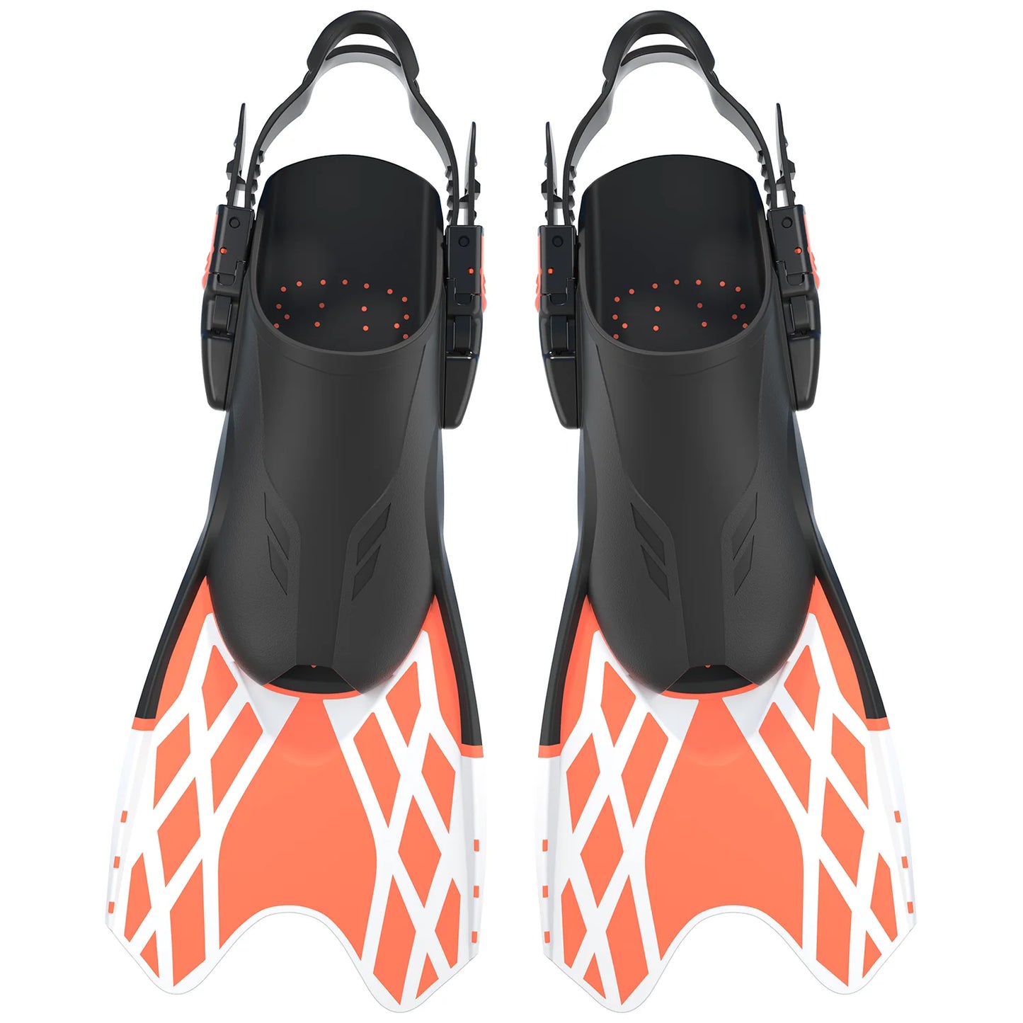 Premium Adjustable Open Heel Swim Fins Diving Fins Red Blue Web Pattern Rubber Foot Pocket Quick Release Buckle, product image 5