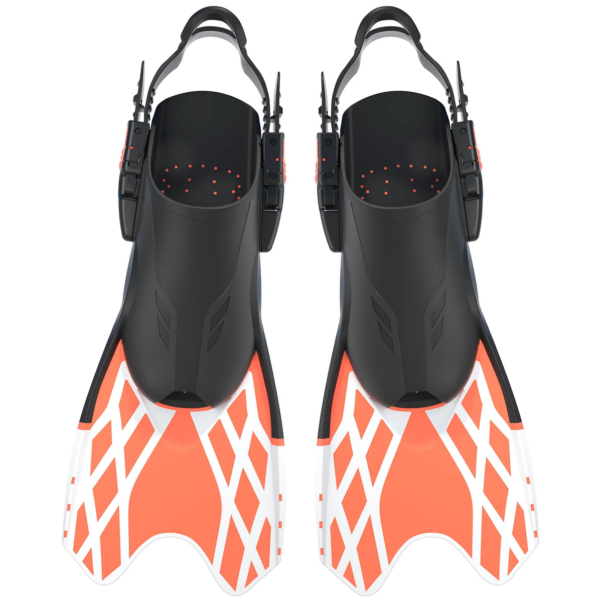 Premium Adjustable Open Heel Swim Fins Diving Fins Red Blue Web Pattern Rubber Foot Pocket Quick Release Buckle, product image 5