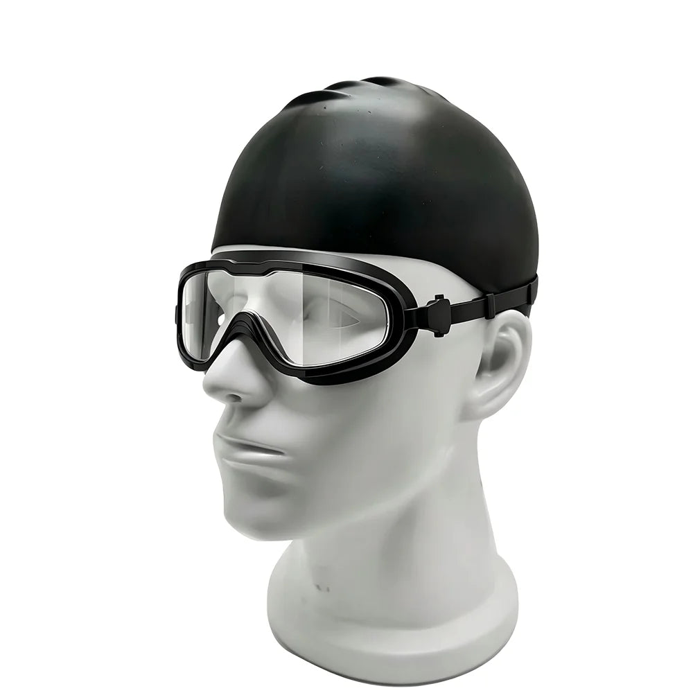Personalized Custom Large Frame Racing Anti-UV PC Lens Water Sport Kids Silicone Swimming Goggles and Cap Set, product image 4