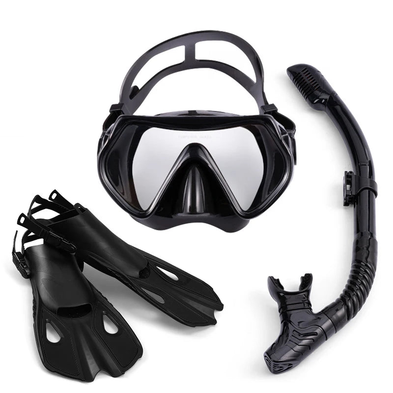 Adults High Quality Tempered Glass Lenses UV Protection Dry Top Anti Fog Snorkel Scuba Diving Mask Tube Adjustable Diving Fins, product image 4