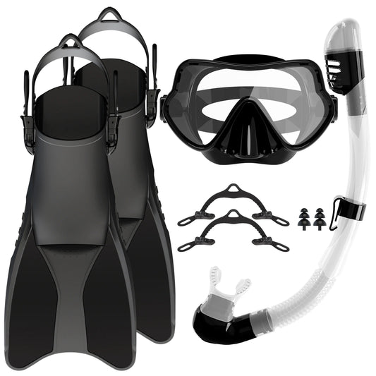 Free Breath Diving Mask Equipment Half Face Snorkel Mask Snorkel Fins Set, product image 1