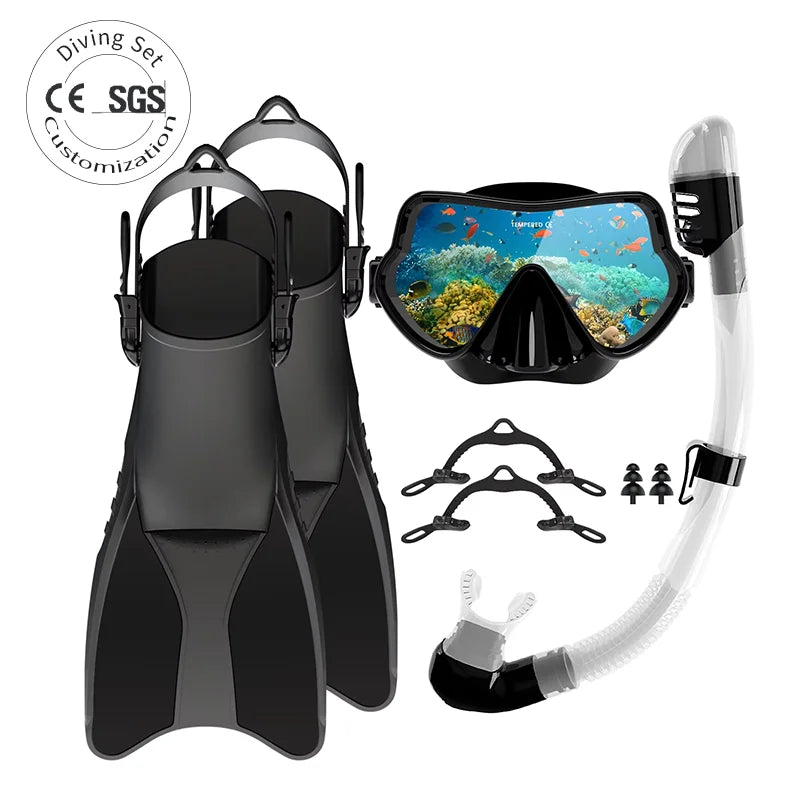 Panoramic Wide View Dry Anti-Fog Diving Mask Diving Mask with Snorkel Fins Set, product image 1