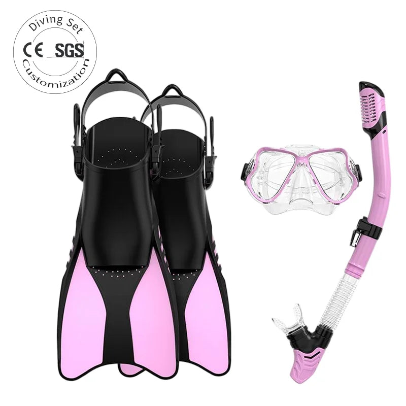Snorkeling Equipment Low Volume Dive Gear Set Silicone scuba Diving Mask Snorkel Set with Adjustable Fins, product image 1