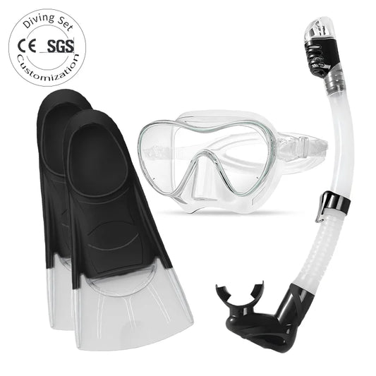 Outdoor Water Sport Silicone Swimming Fins Diving & Snorkel Mask Set with Flipper Low Volume Waterproof Anti-Fog UV Protection, product image 1