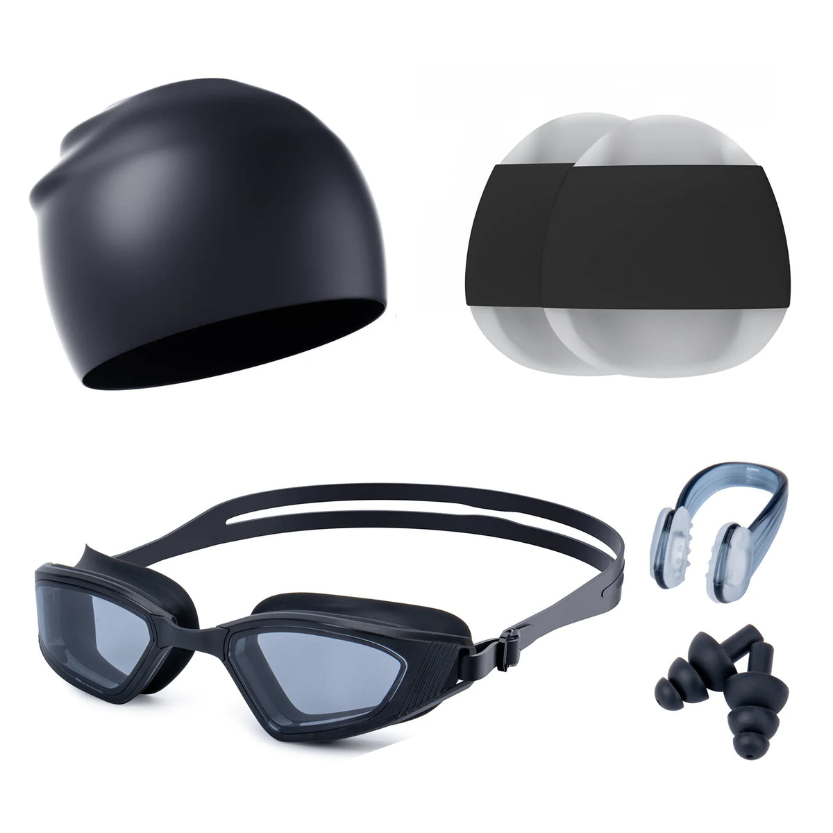 Personalized Custom Large Frame Racing Anti-UV PC Lens Water Sport Silicone Swimming Goggles, Cap and Hand Paddles Set, product image 1