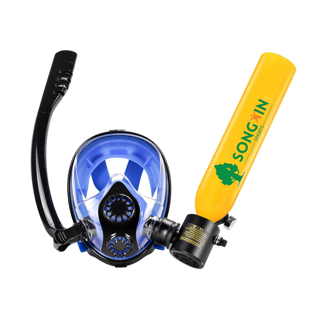 Portable 0.5L Mini Diving Tank & Full Face Snorkel Mask Combo, 3000PSI High Pressure Snorkeling Equipment with Refill Adapter, product image 1