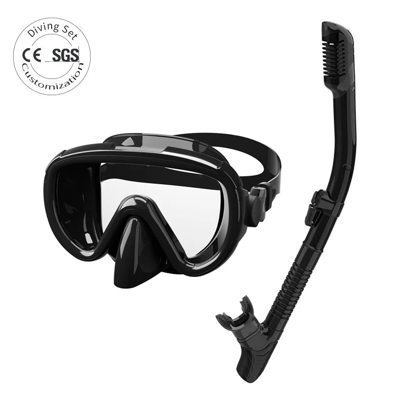 Tempered Glass Lens Silicone Snorkeling Mask and Snorkel Set with Dry Top Strap for Face Diving and Spearfishing Universal Fit, product image 1