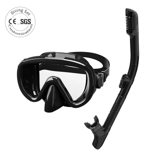 Tempered Glass Lens Silicone Snorkeling Mask and Snorkel Set with Dry Top Strap for Face Diving and Spearfishing Universal Fit, product image 1